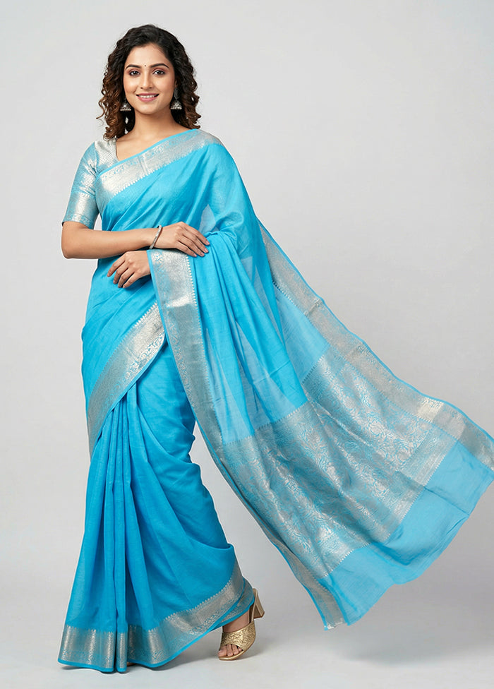 Blue Handloom Dupion Pure Silk Saree With Blouse Piece