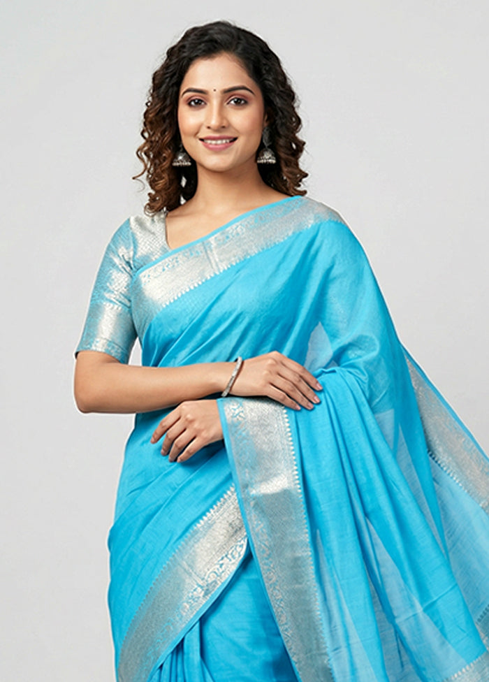 Blue Handloom Dupion Pure Silk Saree With Blouse Piece