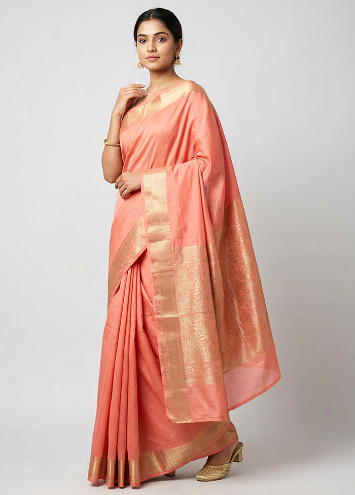 Pink Handloom Dupion Pure Silk Saree With Blouse Piece