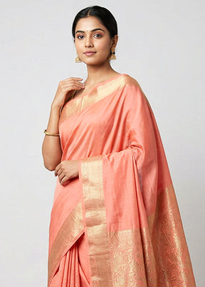 Pink Handloom Dupion Pure Silk Saree With Blouse Piece