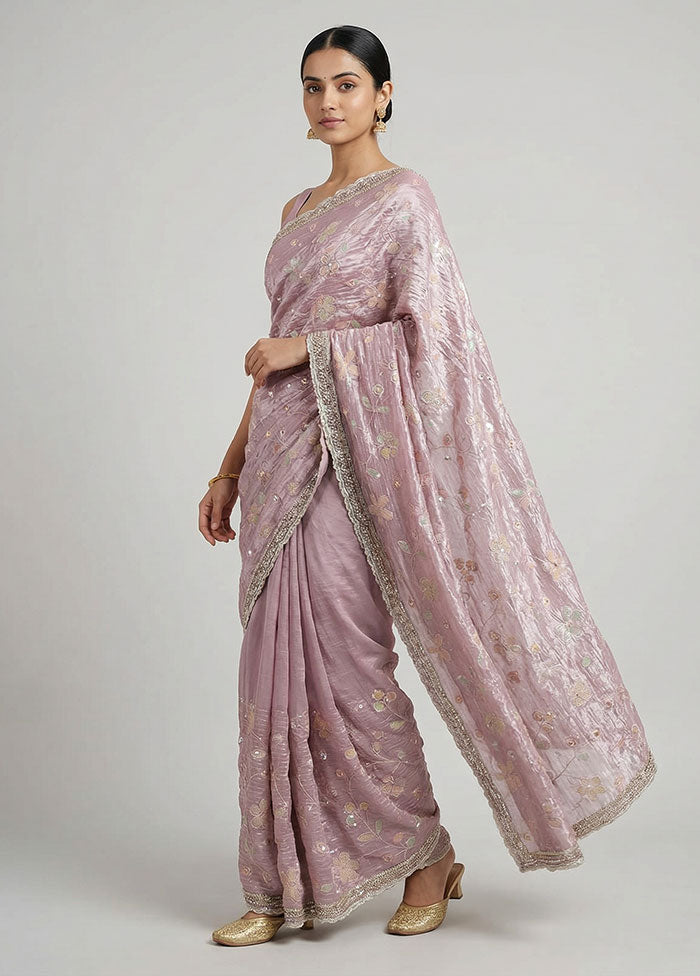 Pink Tissue Silk Saree With Blouse Piece