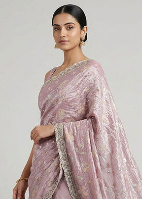 Pink Tissue Silk Saree With Blouse Piece