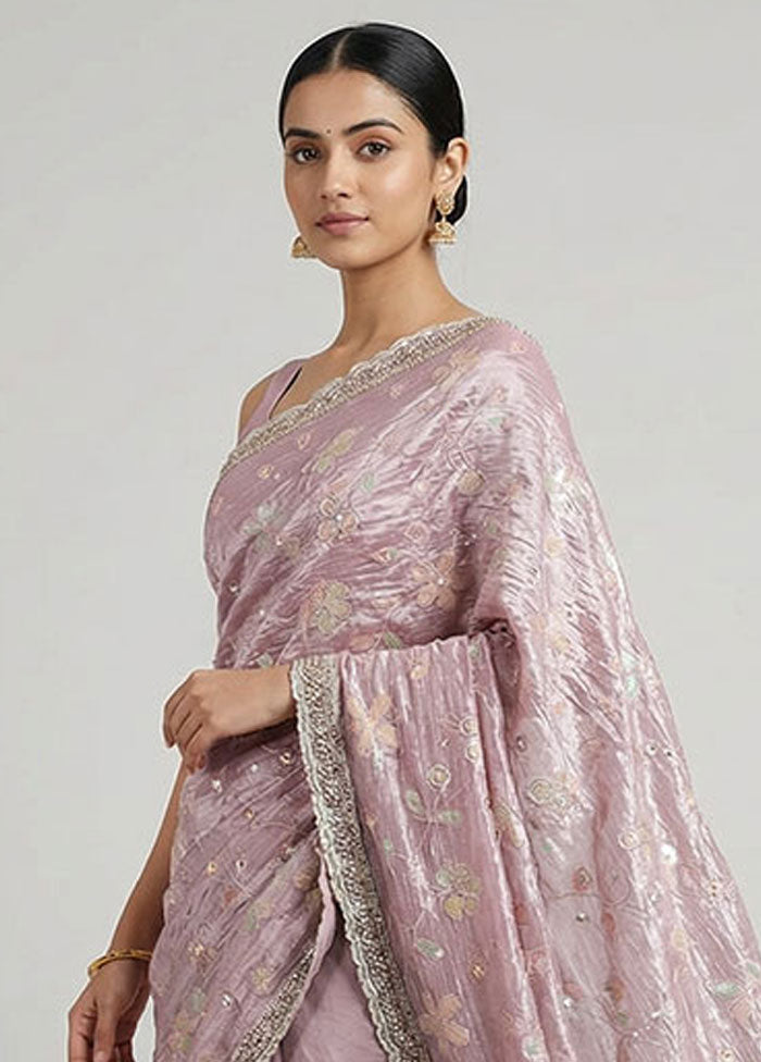 Pink Tissue Silk Saree With Blouse Piece