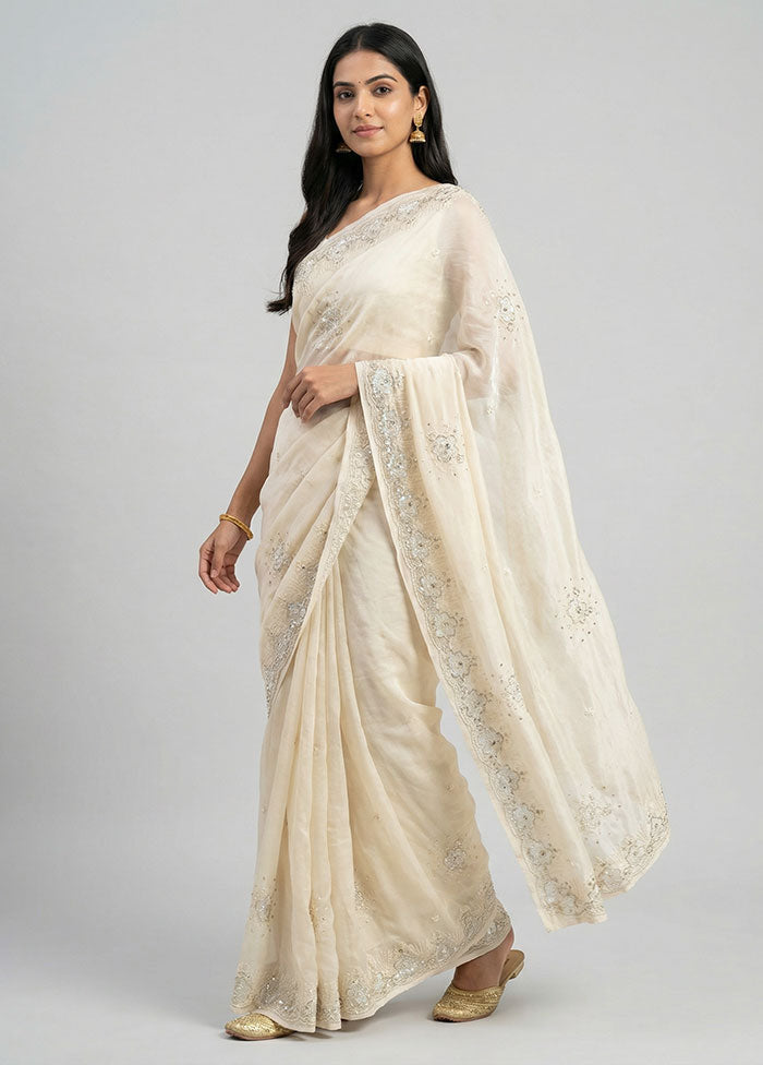 Cream Tissue Silk Saree With Blouse Piece
