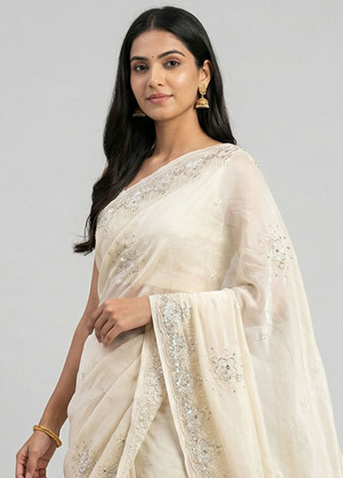 Cream Tissue Silk Saree With Blouse Piece
