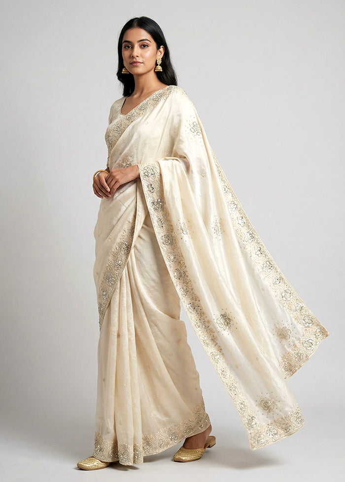 Cream Tissue Silk Saree With Blouse Piece