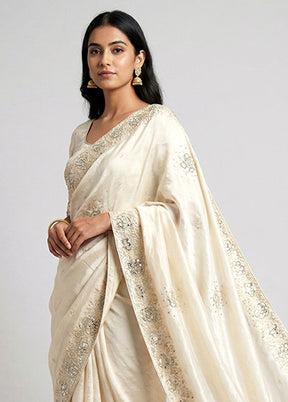 Cream Tissue Silk Saree With Blouse Piece