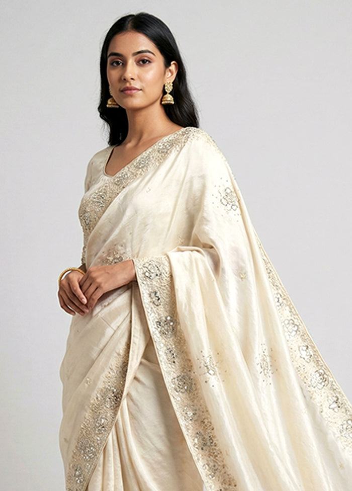 Cream Tissue Silk Saree With Blouse Piece