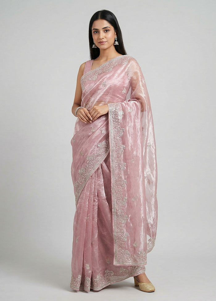 Pink Organza Saree With Blouse Piece