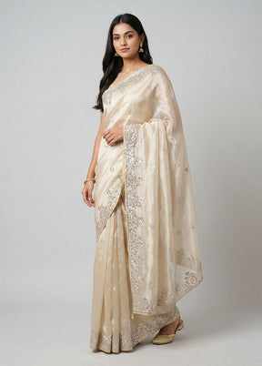 Cream Organza Saree With Blouse Piece