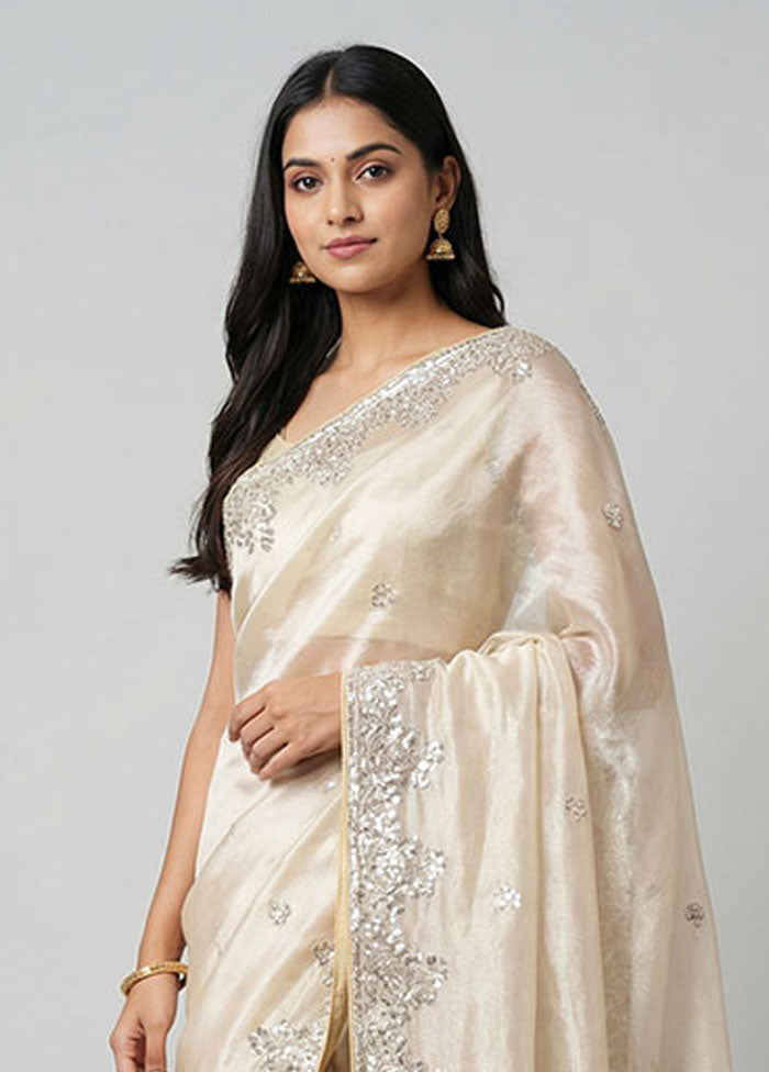Cream Organza Saree With Blouse Piece