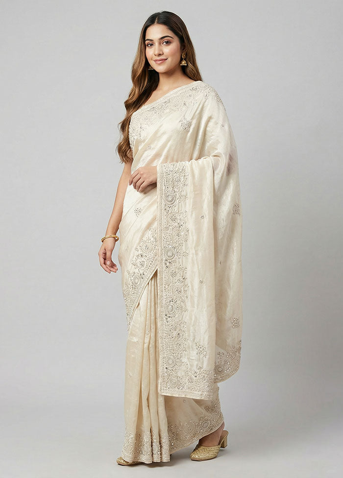 White Tissue Silk Saree With Blouse Piece