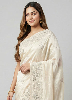 White Tissue Silk Saree With Blouse Piece