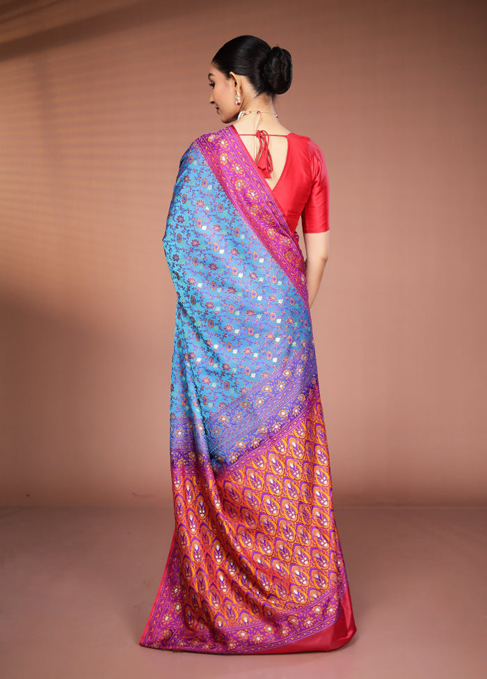Blue Tanchoi Silk Saree With Blouse Piece
