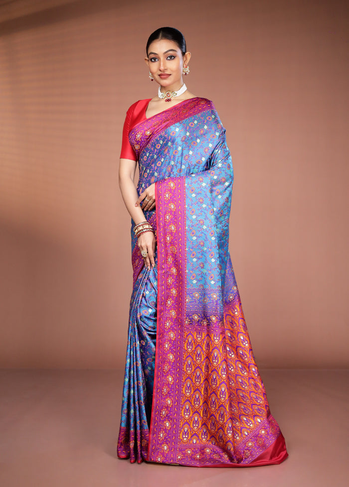 Blue Tanchoi Silk Saree With Blouse Piece