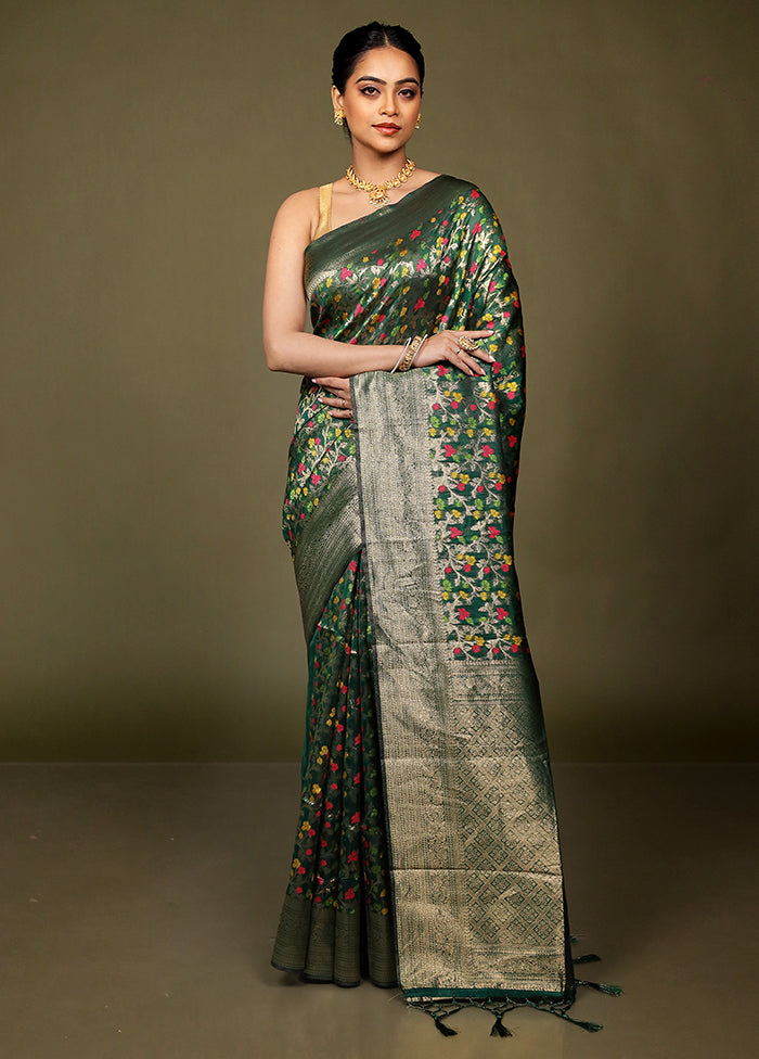 Green Kora Silk Saree With Blouse Piece
