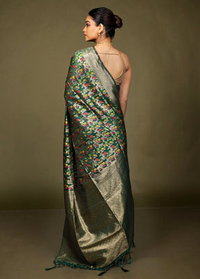 Green Kora Silk Saree With Blouse Piece