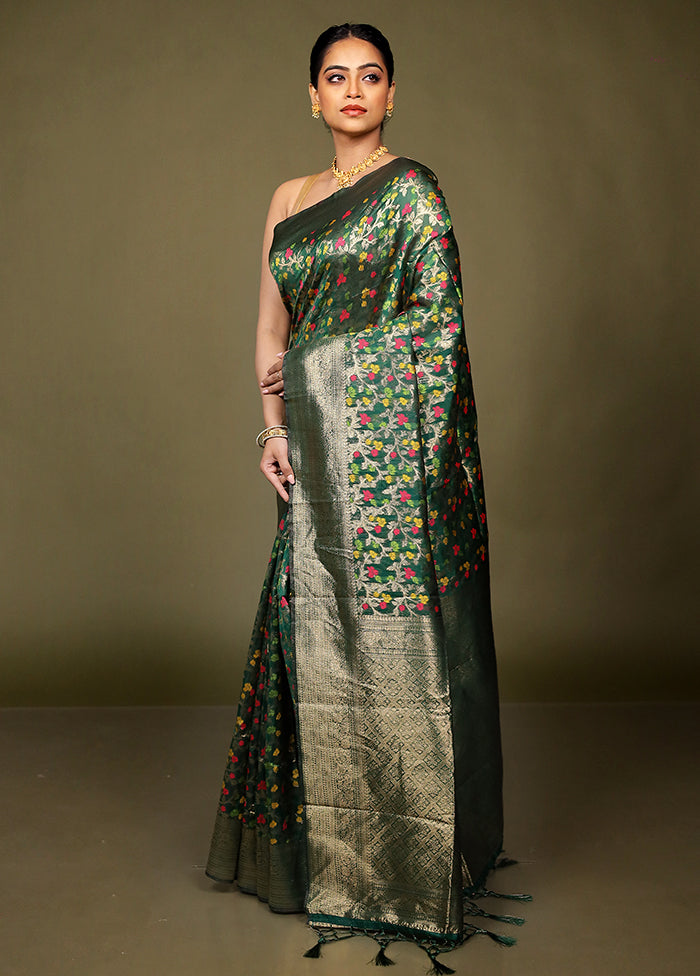 Green Kora Silk Saree With Blouse Piece