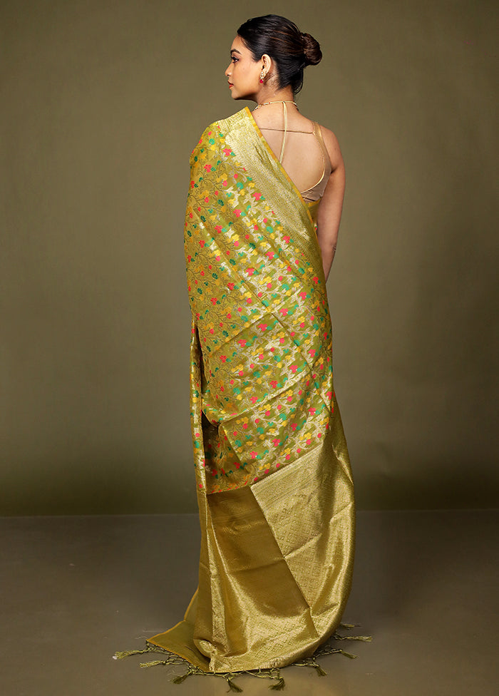 Green Kora Silk Saree With Blouse Piece