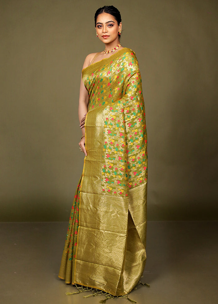 Green Kora Silk Saree With Blouse Piece