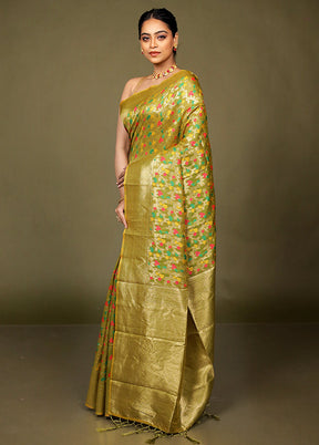 Green Kora Silk Saree With Blouse Piece