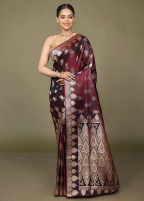 Purple Banarasi Silk Saree With Blouse Piece