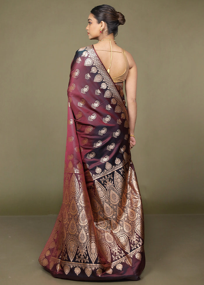 Purple Banarasi Silk Saree With Blouse Piece