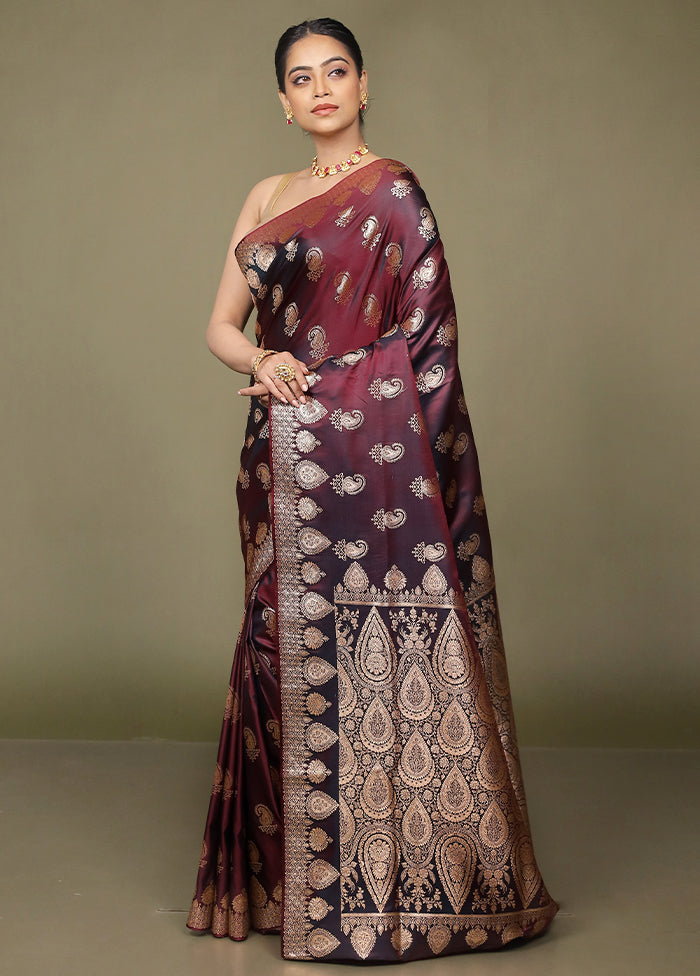 Purple Banarasi Silk Saree With Blouse Piece