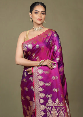 Purple Banarasi Silk Saree With Blouse Piece