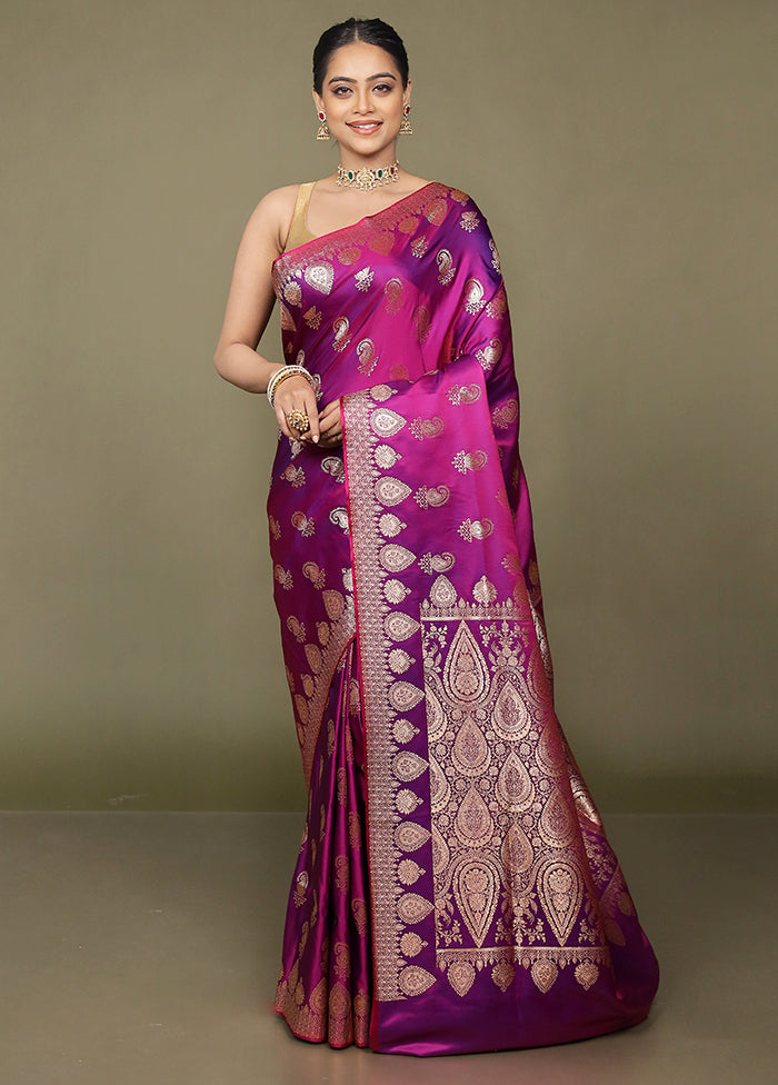 Purple Banarasi Silk Saree With Blouse Piece