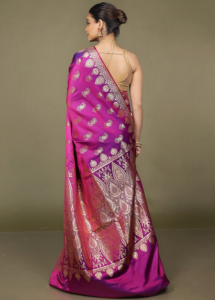 Purple Banarasi Silk Saree With Blouse Piece