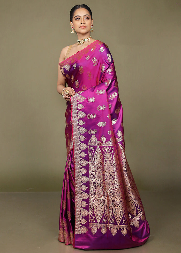 Purple Banarasi Silk Saree With Blouse Piece