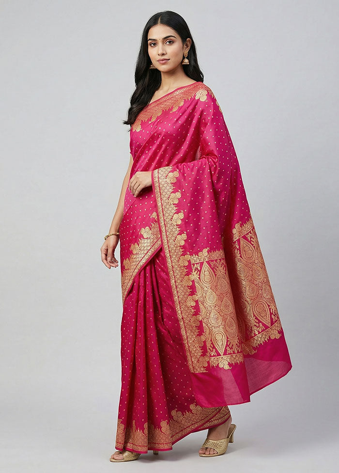 Pink Banarasi Silk Saree With Blouse Piece