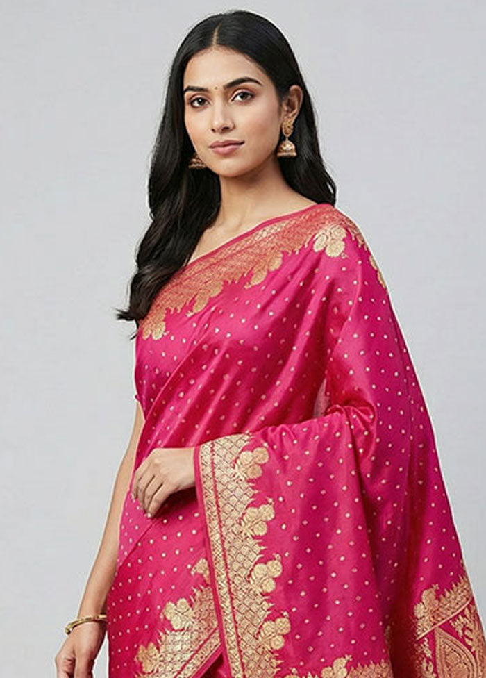Pink Banarasi Silk Saree With Blouse Piece