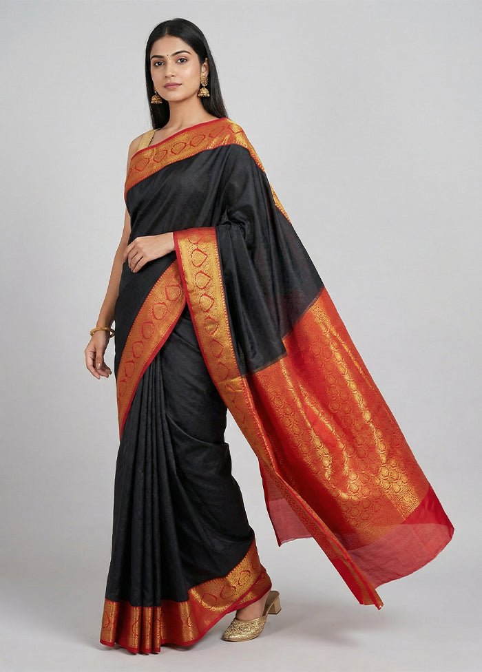Black Kanjivaram Silk Saree With Blouse Piece