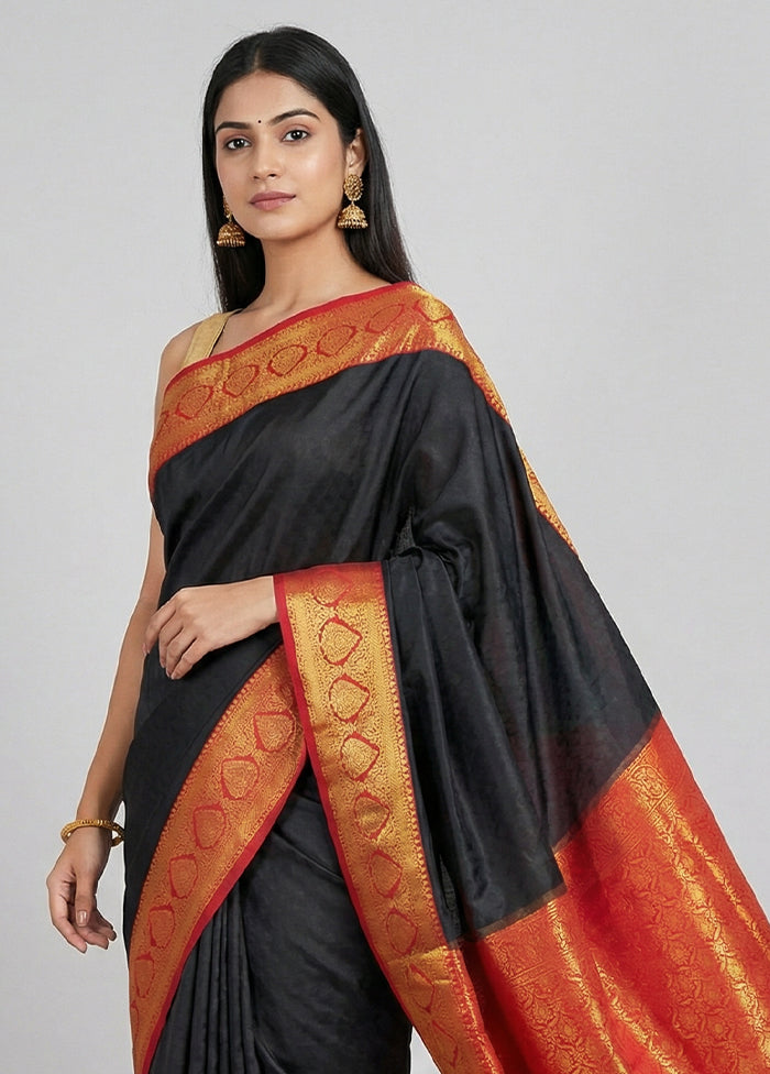 Black Kanjivaram Silk Saree With Blouse Piece