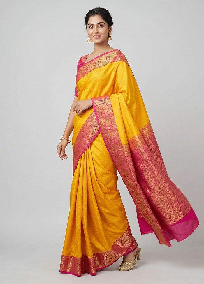 Yellow Kanjivaram Silk Saree With Blouse Piece