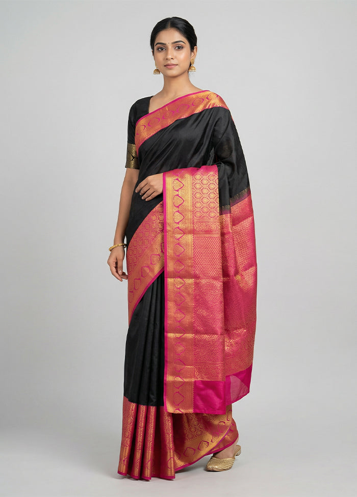 Black Kanjivaram Silk Saree With Blouse Piece
