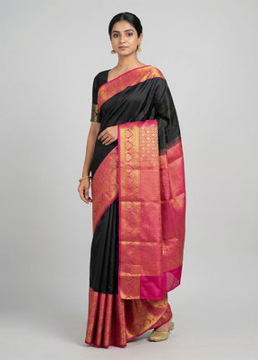 Black Kanjivaram Silk Saree With Blouse Piece