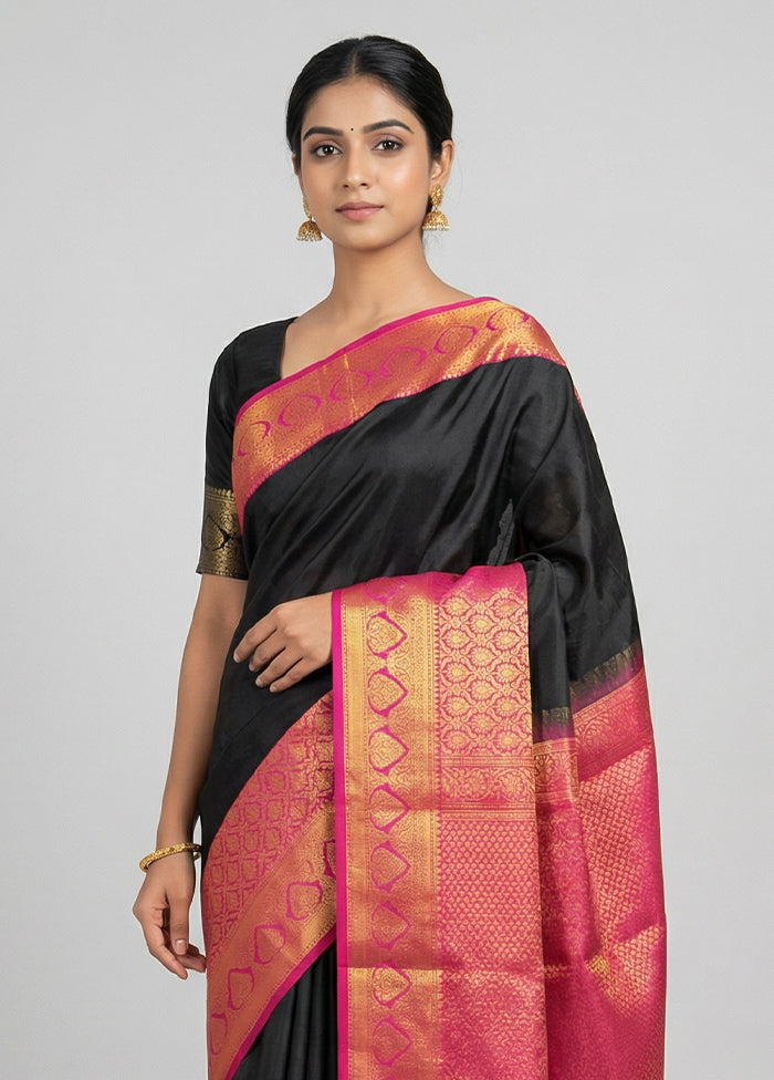Black Kanjivaram Silk Saree With Blouse Piece