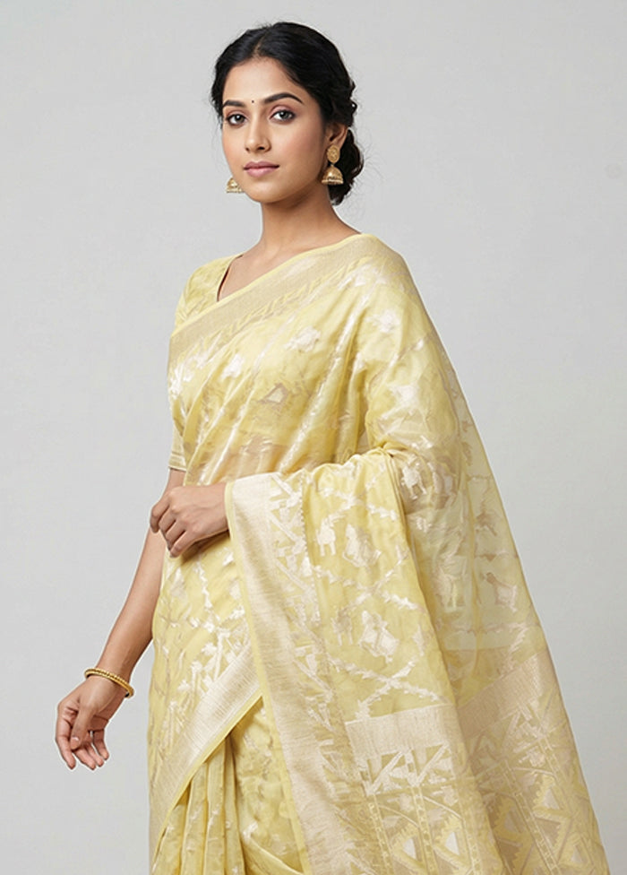 Yellow Organza Saree With Blouse Piece