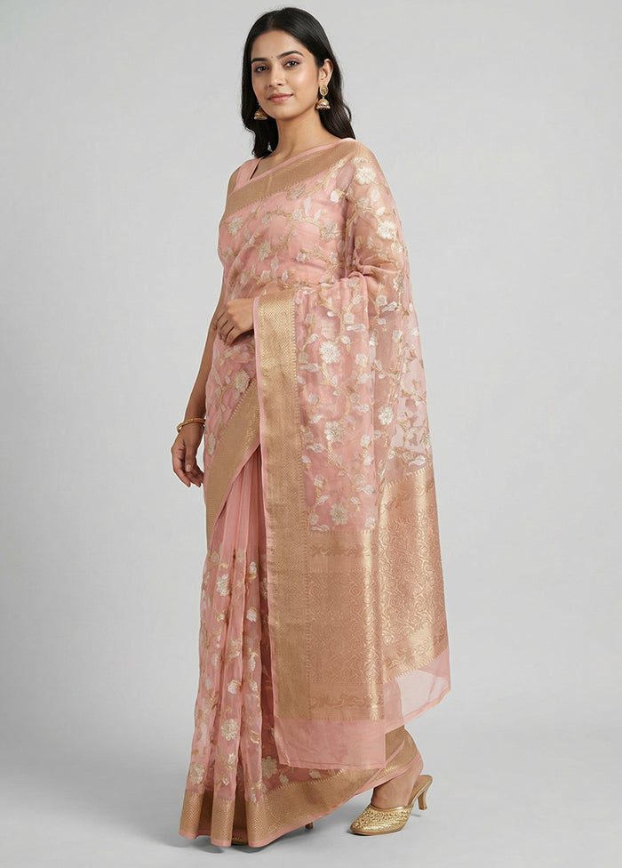Pink Organza Saree With Blouse Piece