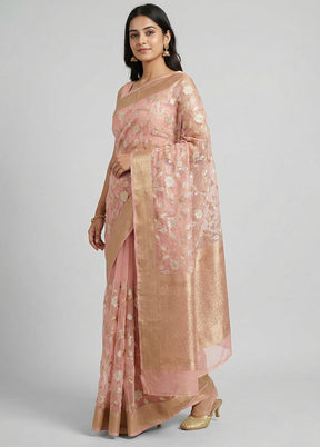 Pink Organza Saree With Blouse Piece