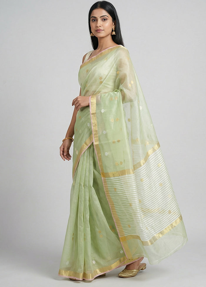 Green Organza Saree With Blouse Piece