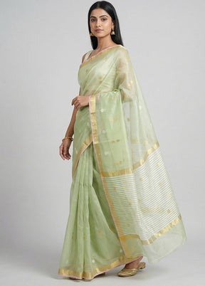 Green Organza Saree With Blouse Piece