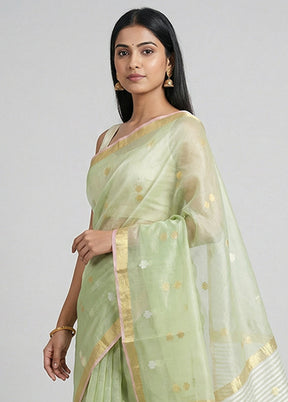 Green Organza Saree With Blouse Piece