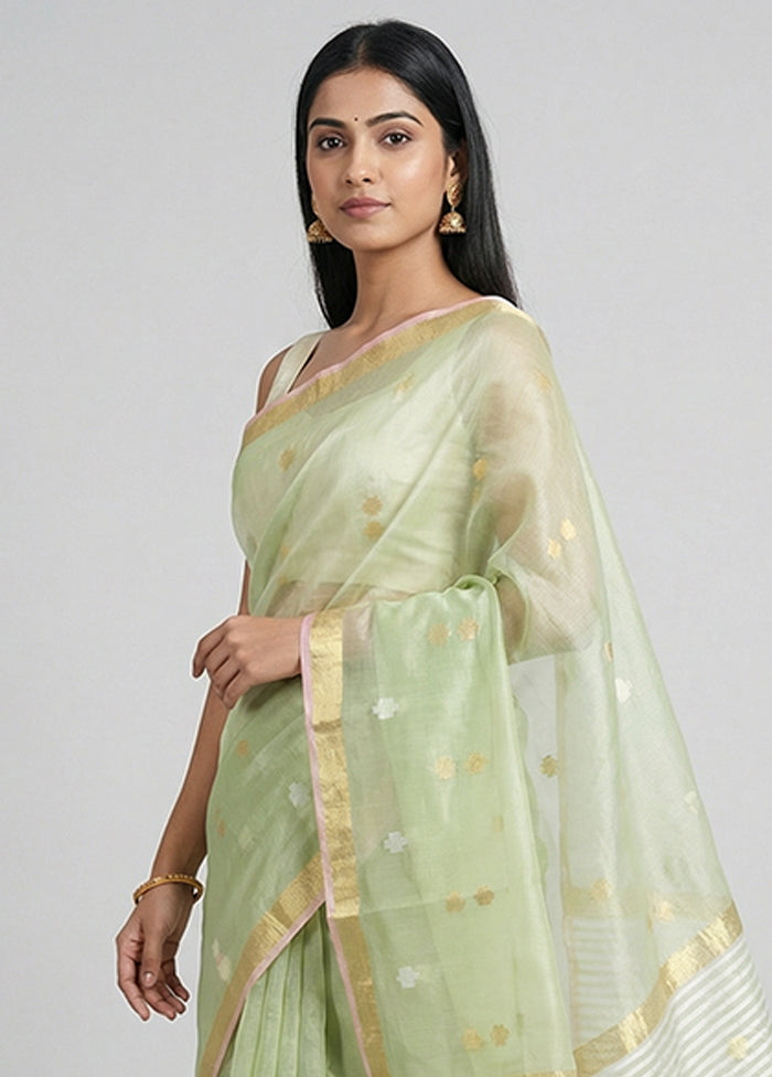Green Organza Saree With Blouse Piece