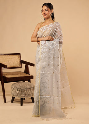 Grey Organza Saree With Blouse Piece