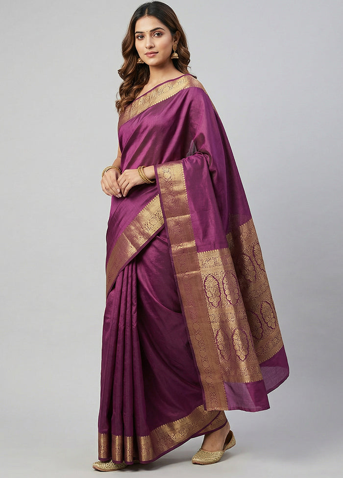 Purple Handloom Kanchipuram Pure Silk Saree With Blouse Piece