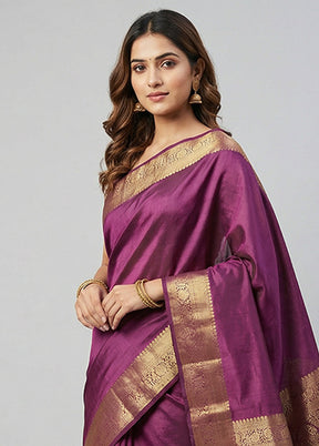 Purple Handloom Kanchipuram Pure Silk Saree With Blouse Piece
